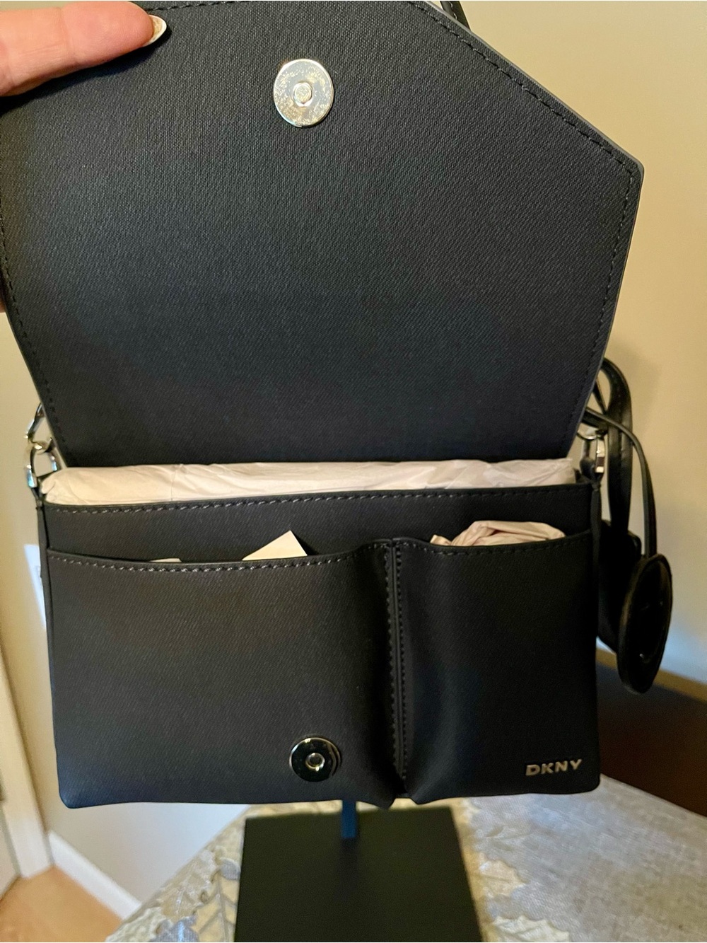 DKNY Blue Crossbody Shoulder Bag with Black Smiley Charm - Picture 3 of 6
